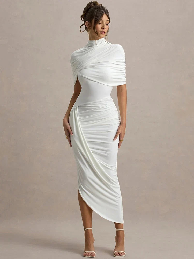 שמלה צהובה עם שכבה עוטפת בכתפיים