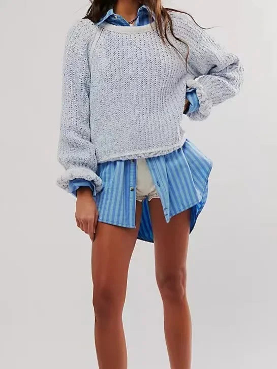 סוודר סריג ורוד בגזרה רחבה
